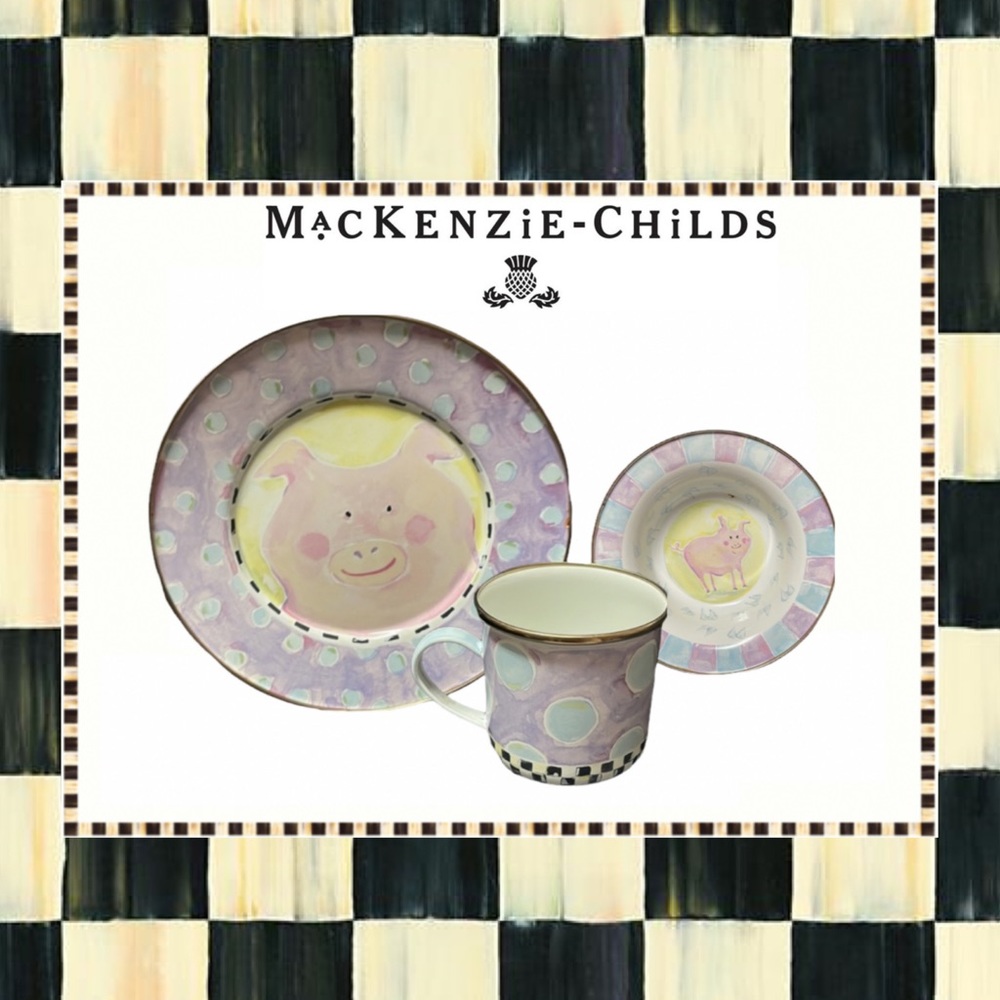 Mackenzie-Childs Vintage Piggy Pig 3-Piece Children Dish Set